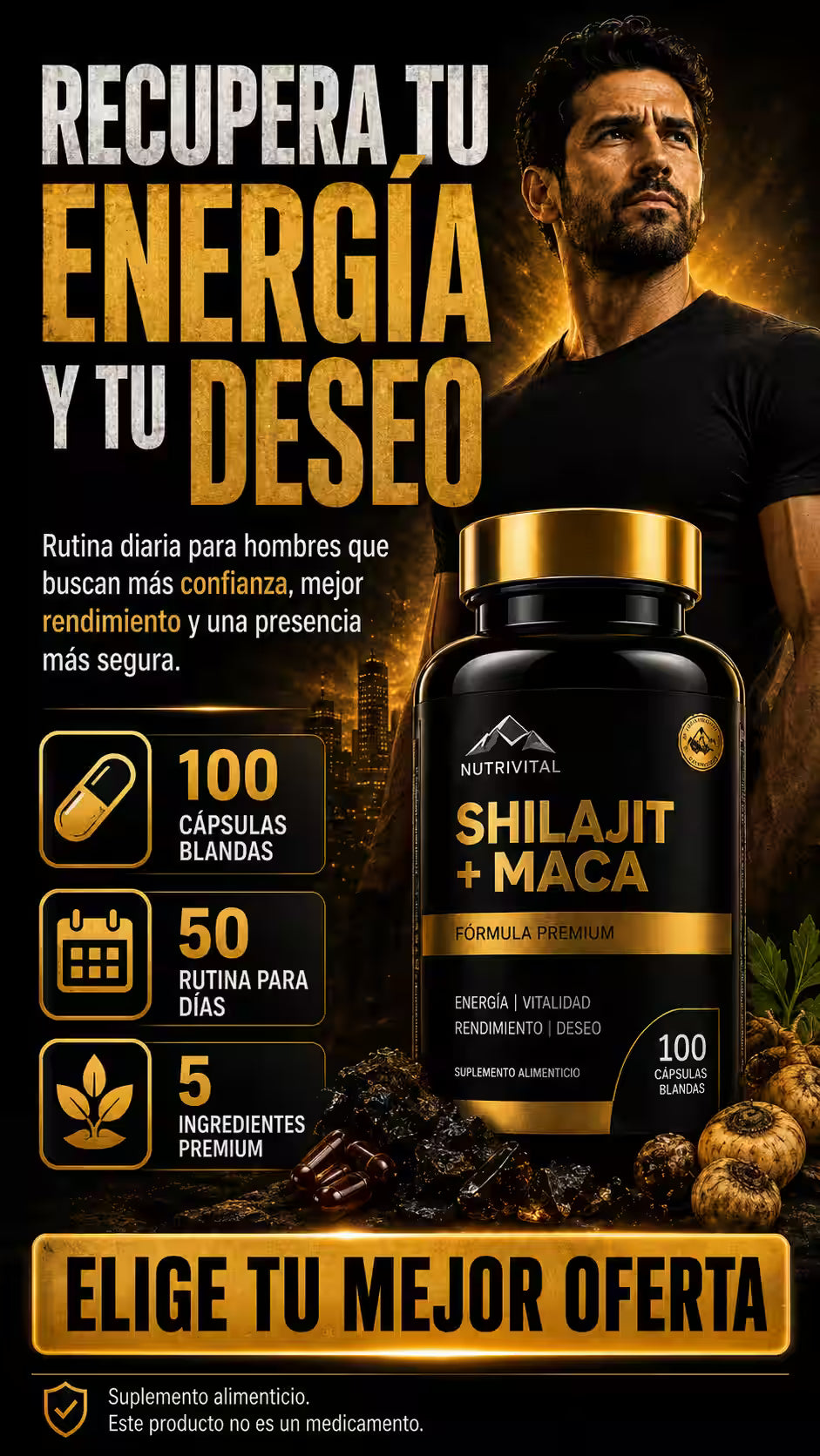 Suplemento Shilajit Maca 100 Cápsulas